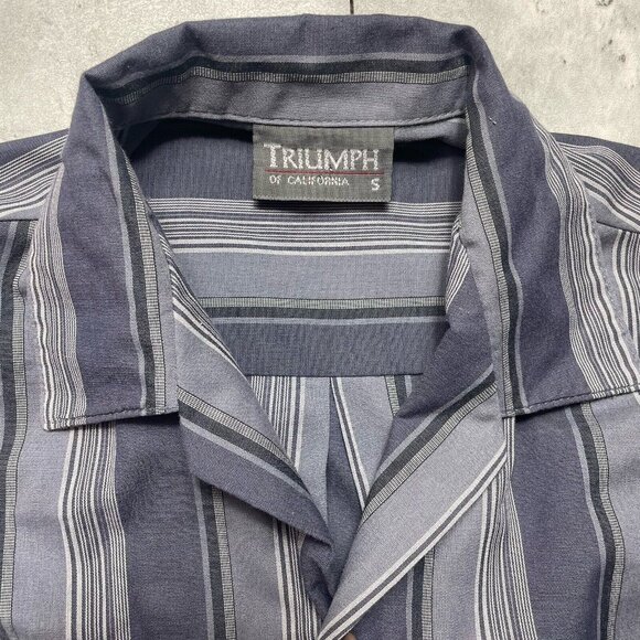 Vtg Triumph Of California Mens Small Striped Short Sleeve Button Up Shirt Gray - Picture 5 of 7